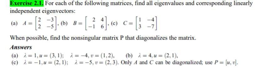 Solved Exercise 2.1. For Each Of The Following Matrices, | Chegg.com