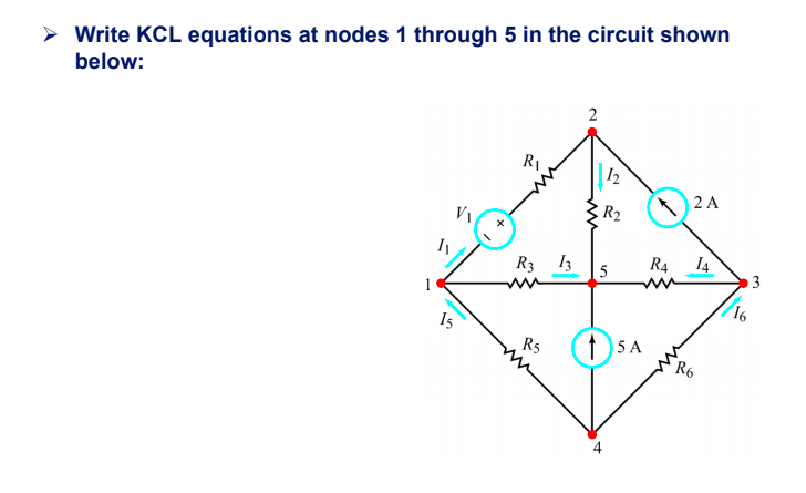 Solved → Write KCL equations at nodes 1 through 5 in the | Chegg.com