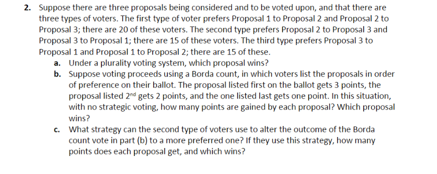 Solved 2. Suppose There Are Three Proposals Being Considered | Chegg.com