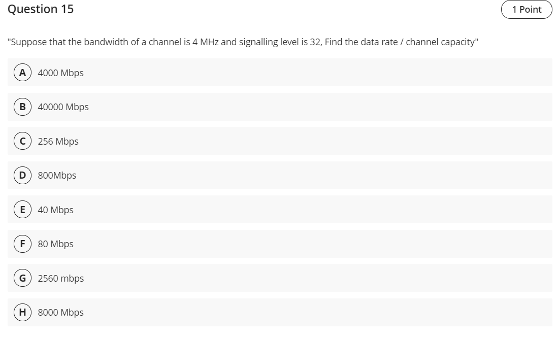 Solved Question 15 1 Point "Suppose that the bandwidth of a | Chegg.com