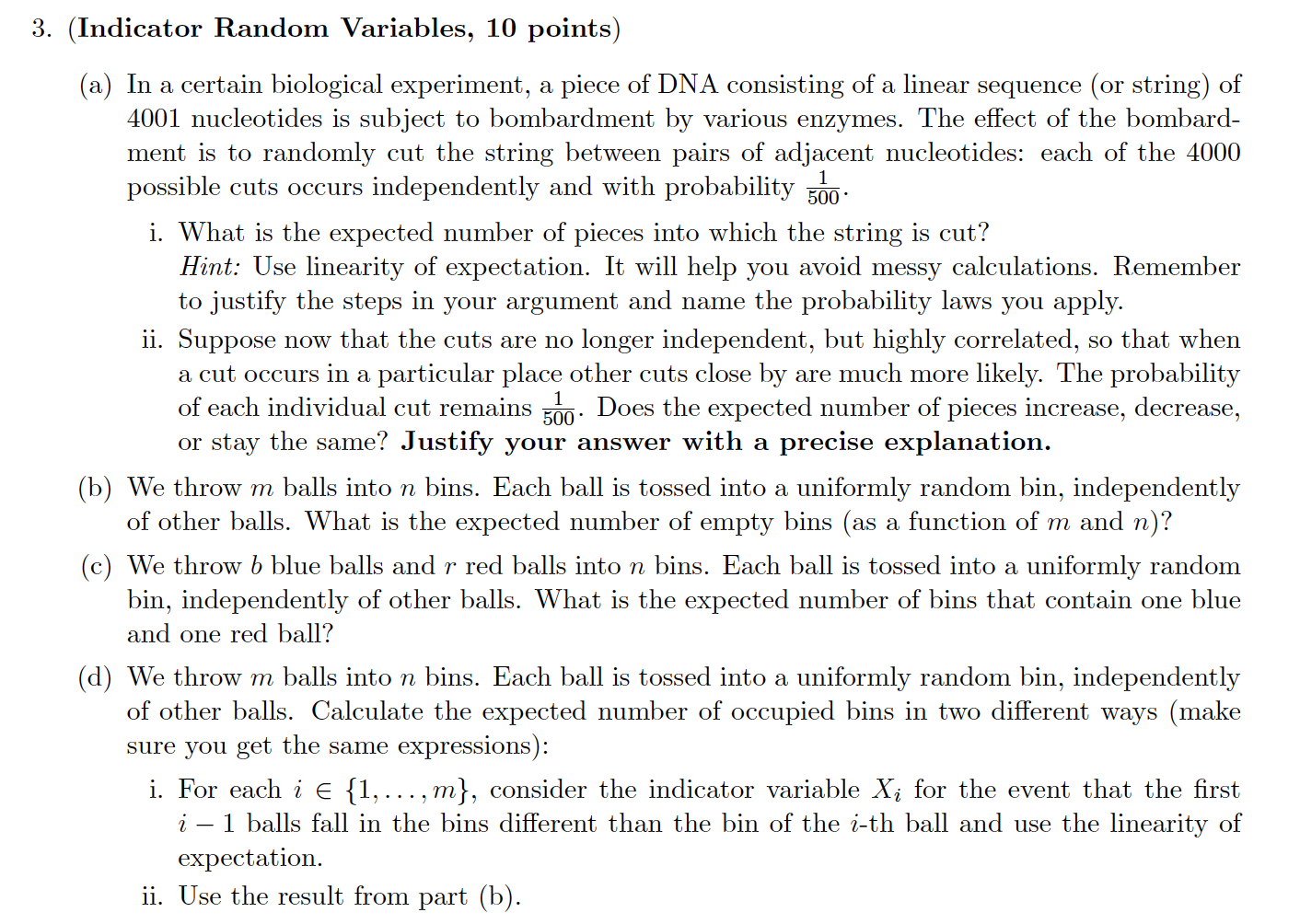 1 3. (Indicator Random Variables, 10 points) (a) In a | Chegg.com