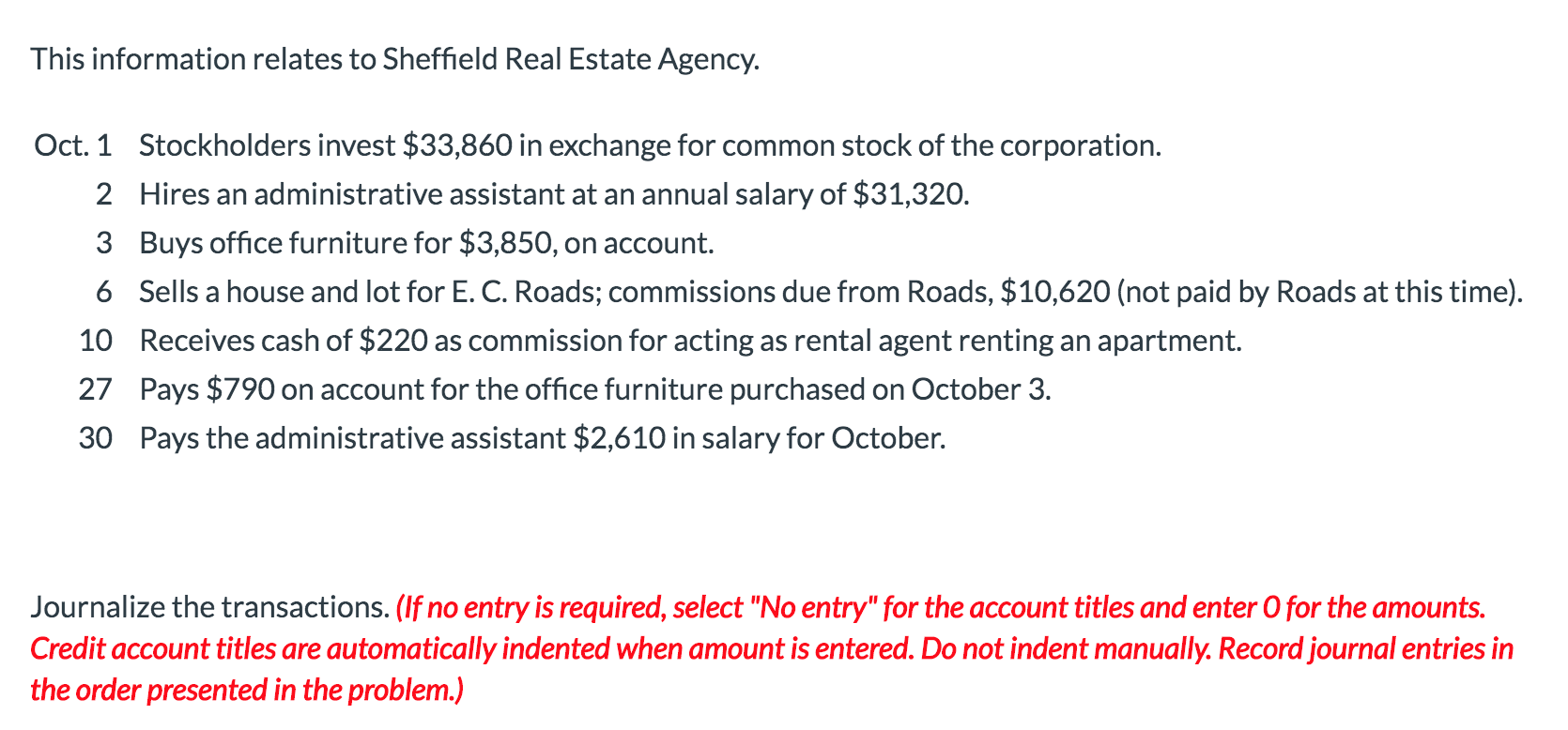 Solved This information relates to Sheffield Real Estate | Chegg.com