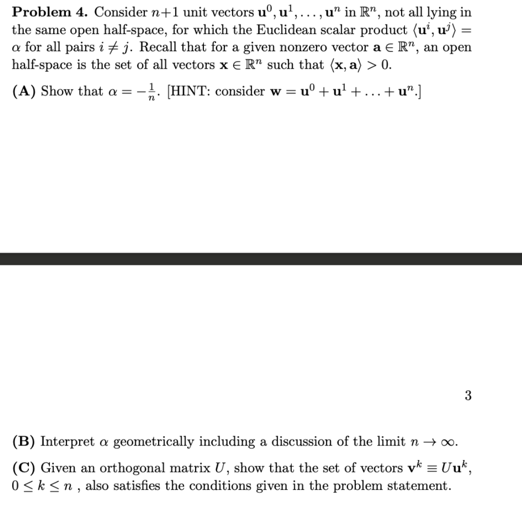 Solved Problem 4. Consider \\( n+1 \\) unit vectors \\( | Chegg.com