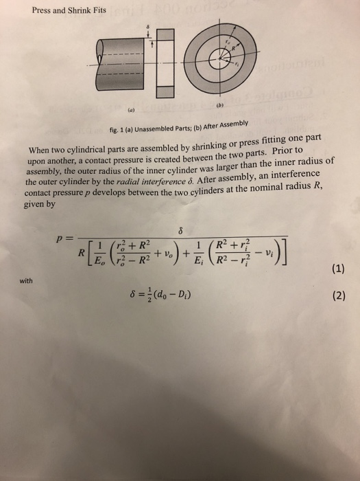 Solved Press and Shrink Fits fig. 1 (a) Unassembled Parts;