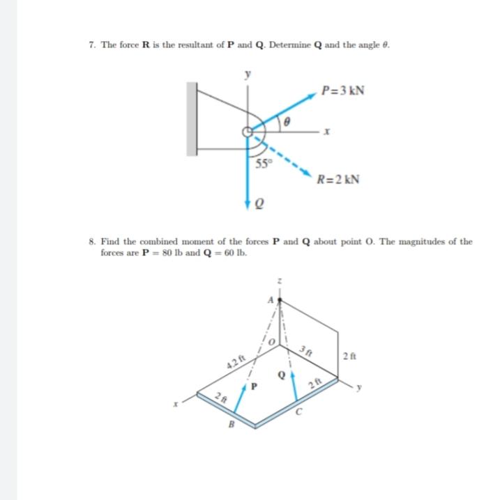 Solved 7. The force R is the resultant of P and Q. Determine | Chegg.com