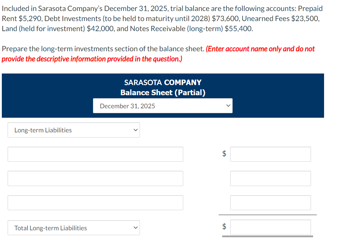 Solved Included in Sarasota Company's December 31, 2025,