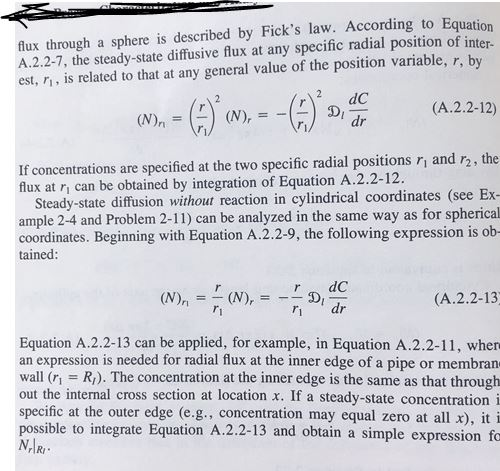 flux through a sphere is described by ficks law. according to equation a.2.2-7, the steady-state diffusive flux at any speci