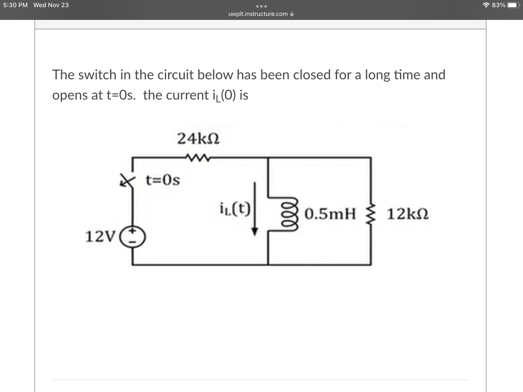 Solved The switch in the circuit below has been closed for a | Chegg.com