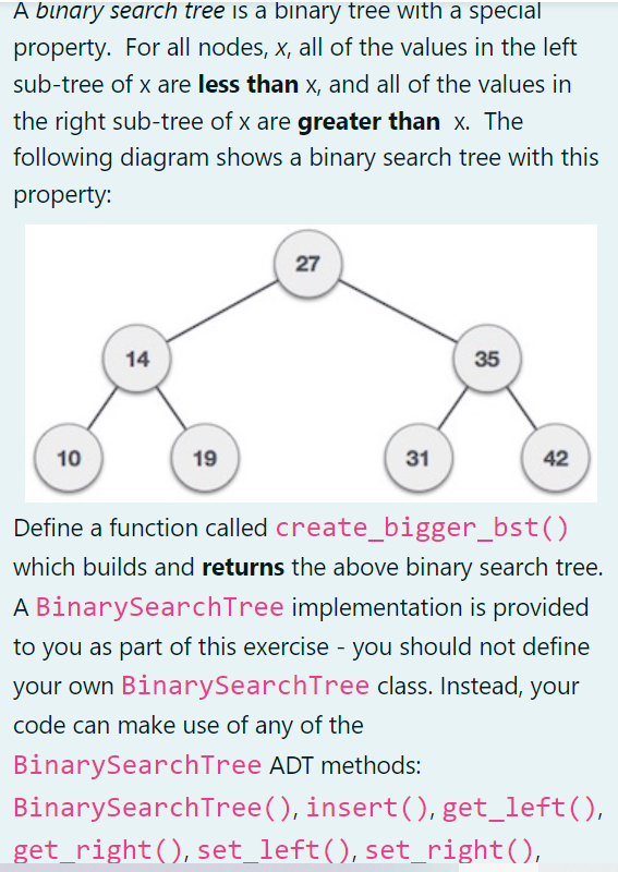 Solved A Binary Search Tree Is A Binary Tree With A Special 