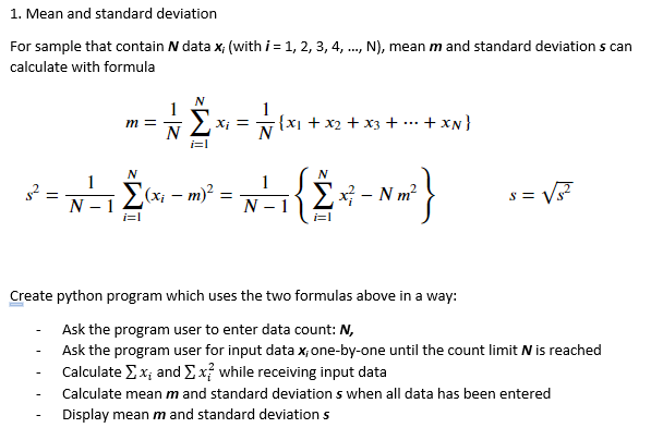 Solved 1 Mean Standard Deviation Sample Contain N Data X 1 2 3 4 N Mean M Standard Deviation S C Q Coursehigh Grades