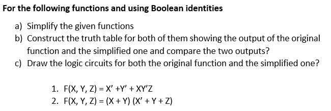 Solved For the following functions and using Boolean | Chegg.com