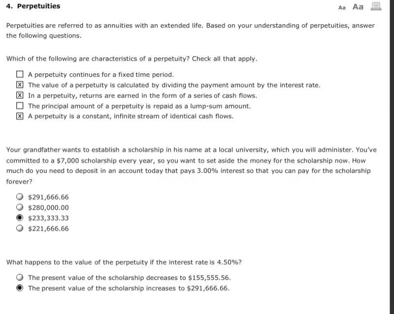 Solved 4. Perpetuities Aa Aa Perpetuities are referred to as | Chegg.com