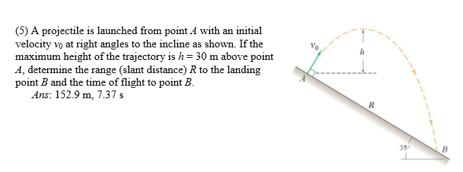 Solved (5) A projectile is launched from point A with an | Chegg.com