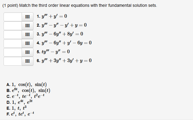 Solved (1 point) Match the third order linear equations with | Chegg.com