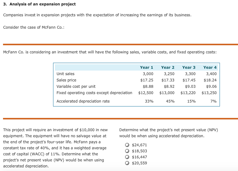 Solved 3. Analysis of an expansion project Companies invest