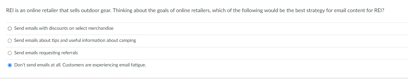 Solved During what time of day should emails be sent? O | Chegg.com