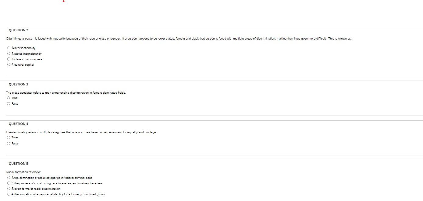 1. Intersectionality 2.status Inconsistency 3. Class | Chegg.com