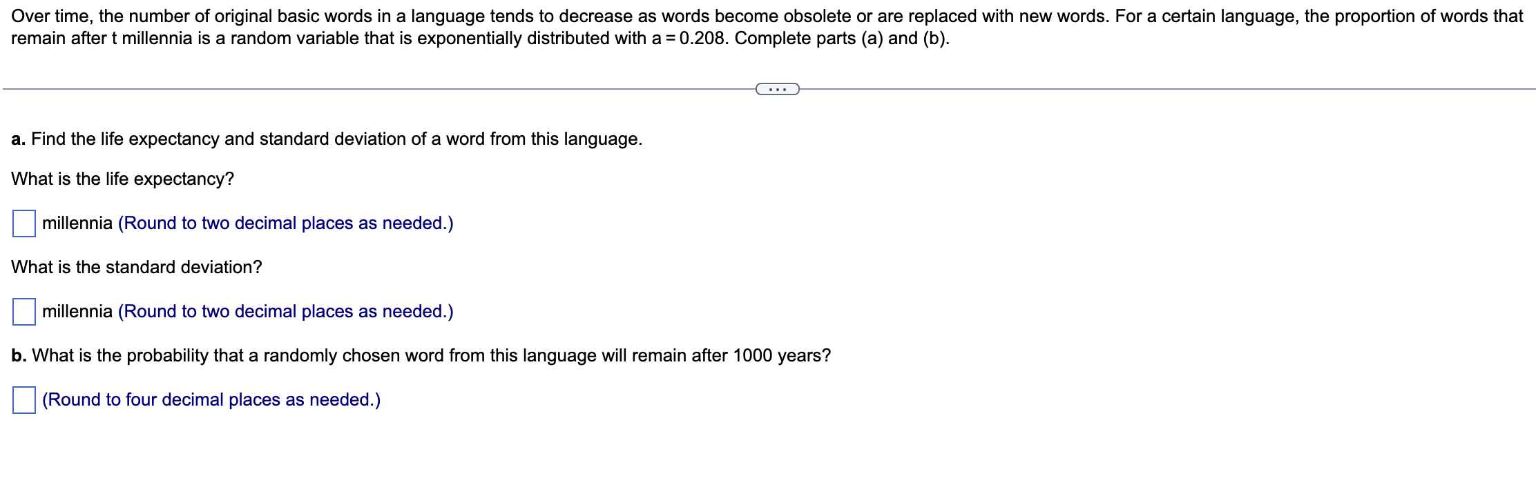 Solved remain after t millennia is a random variable that is