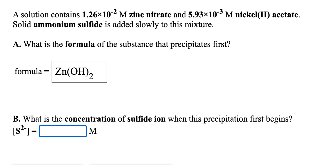 Solved A solution contains 1.26x102 M zinc nitrate and