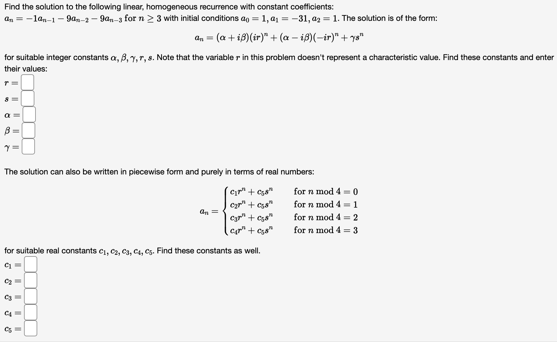 Solved an=−1an−1−9an−2−9an−3 for n≥3 with initial conditions | Chegg.com