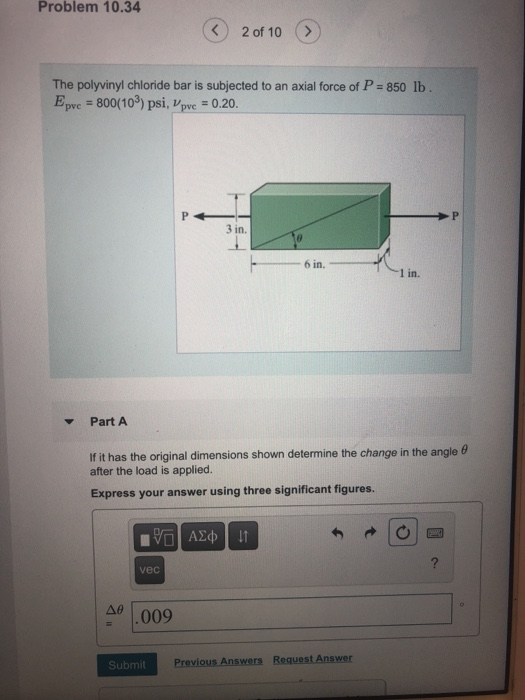 Solved Problem 10.34 2 of 10> The polyvinyl chloride bar is