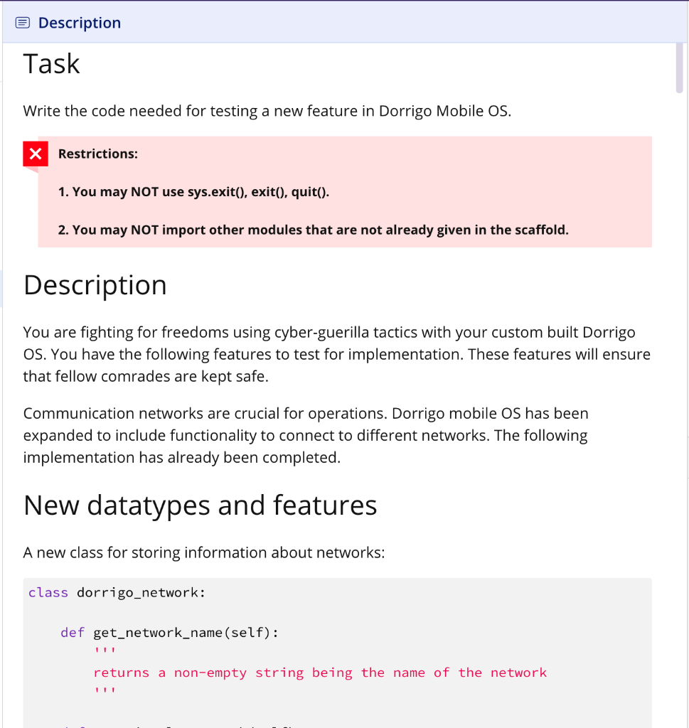 Description Task Write the code needed for testing a | Chegg.com
