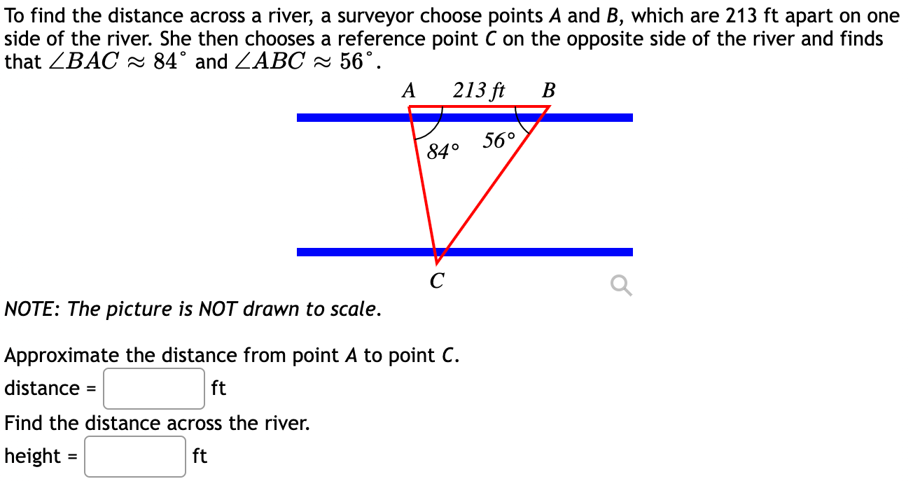 Solved To find the distance across a river, a surveyor | Chegg.com