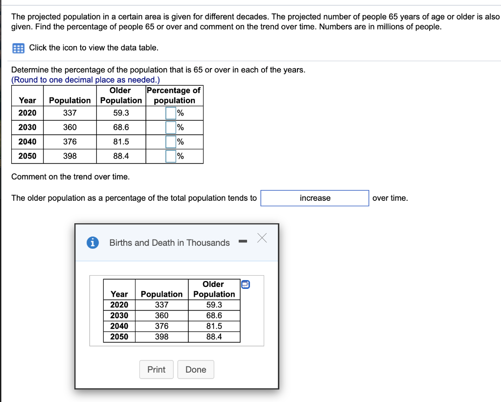 Solved The projected population in a certain area is given | Chegg.com
