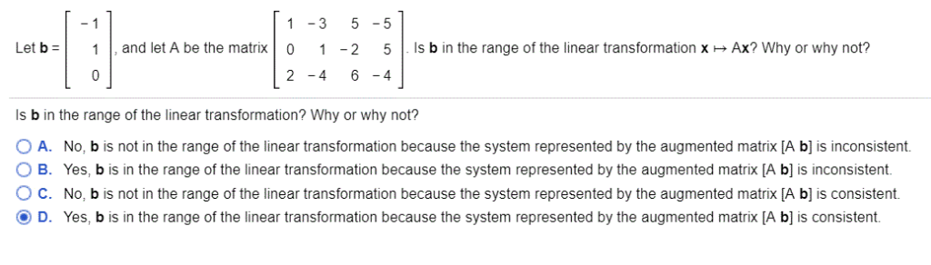 Solved 1-3 5-5 1-2 2 -464 Let b = | 1 | , and let A be the | Chegg.com