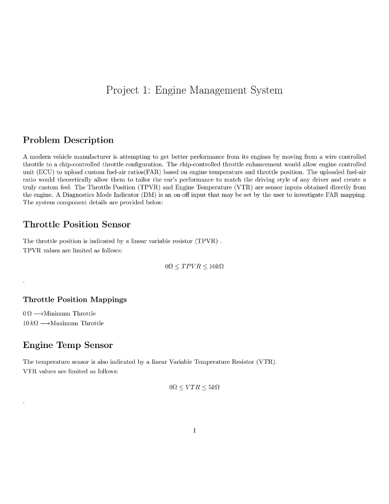 Project 1 Engine Management System Problem