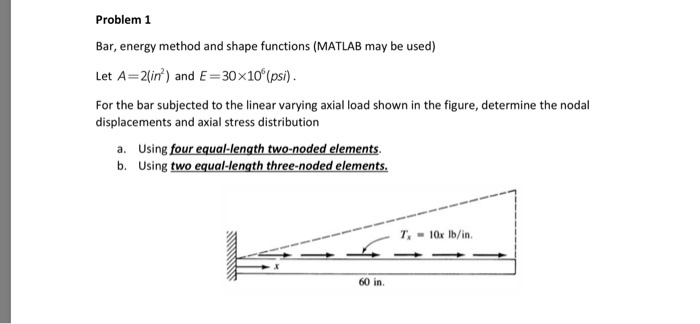 Solved Problem 1 Bar, energy method and shape functions | Chegg.com