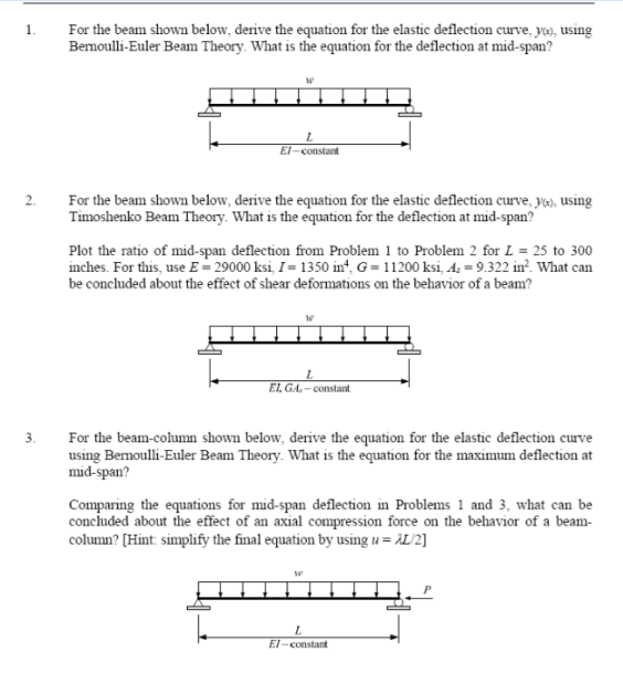 Solved 1 For The Beam Shown Below Derive The Equation For