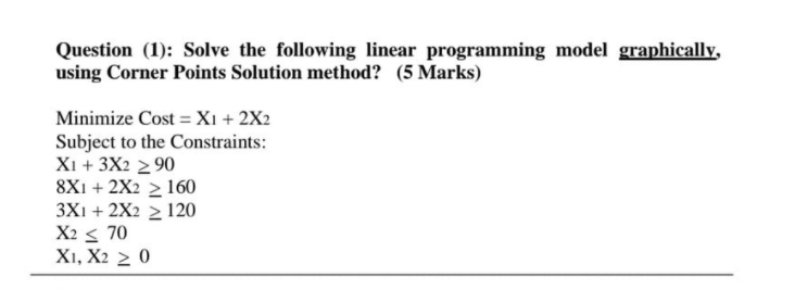 Solved Question (1): Solve The Following Linear Programming | Chegg.com