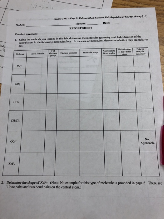 Solved CHEM 1411-Epe 7: Valence Shell Electron Pair | Chegg.com