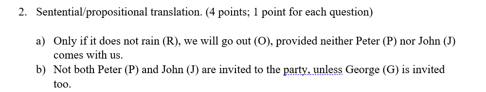 2 Sentential Propositional Translation 4 Points Chegg Com