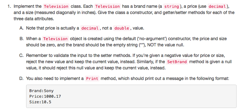 Solved [C#] I need to create a television class which has a | Chegg.com