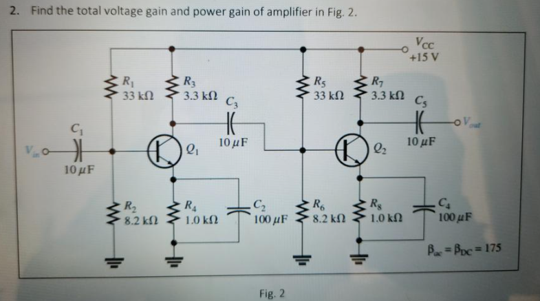Solved 2. Find the total voltage gain and power gain of | Chegg.com