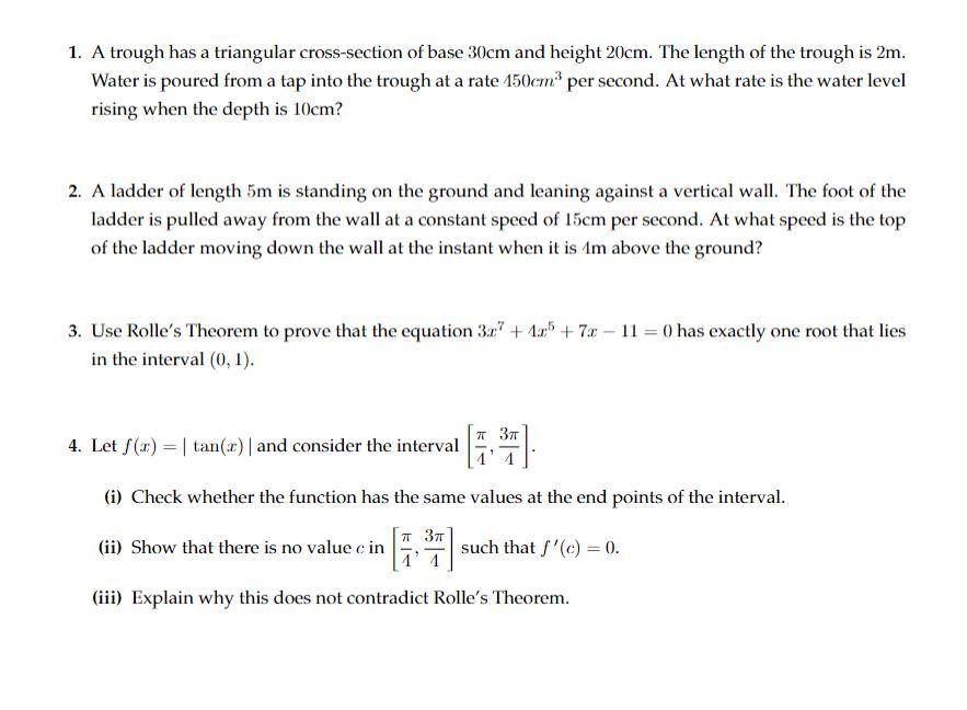 Solved 1. A trough has a triangular cross-section of base 30 | Chegg.com