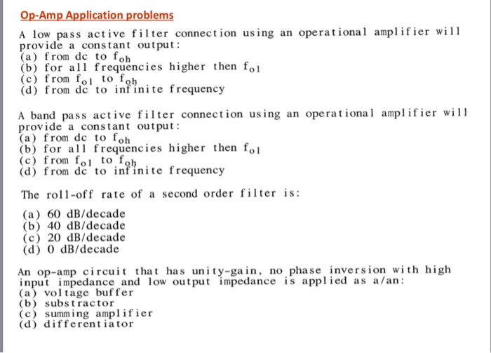 Solved Amp Application problems A low pass active filter
