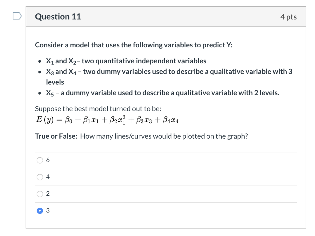 Solved Question 11 4 pts Consider a model that uses the | Chegg.com