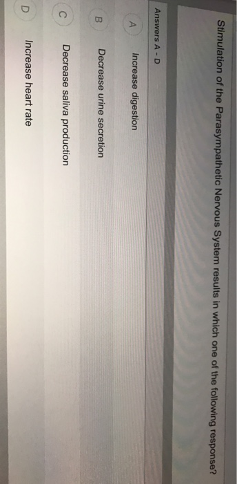 Solved Stimulation of the Parasympathetic Nervous System | Chegg.com
