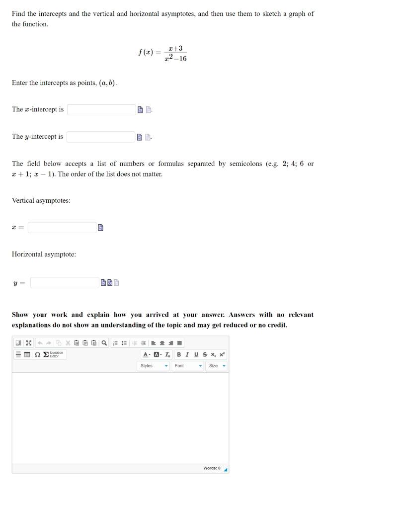 Solved Find the intercepts and the vertical and horizontal | Chegg.com