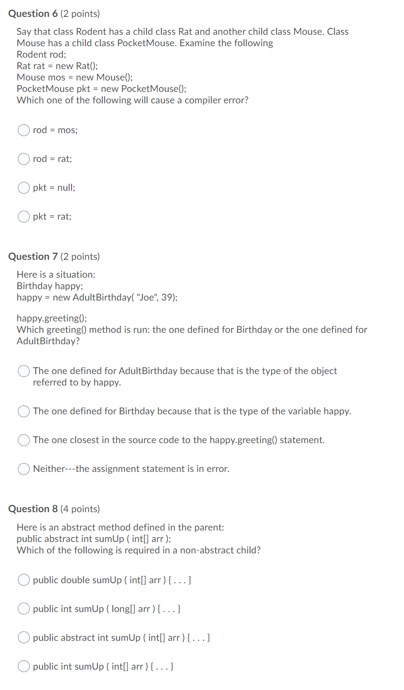 Solved Question 6 (2 points) Say that class Rodent has a | Chegg.com