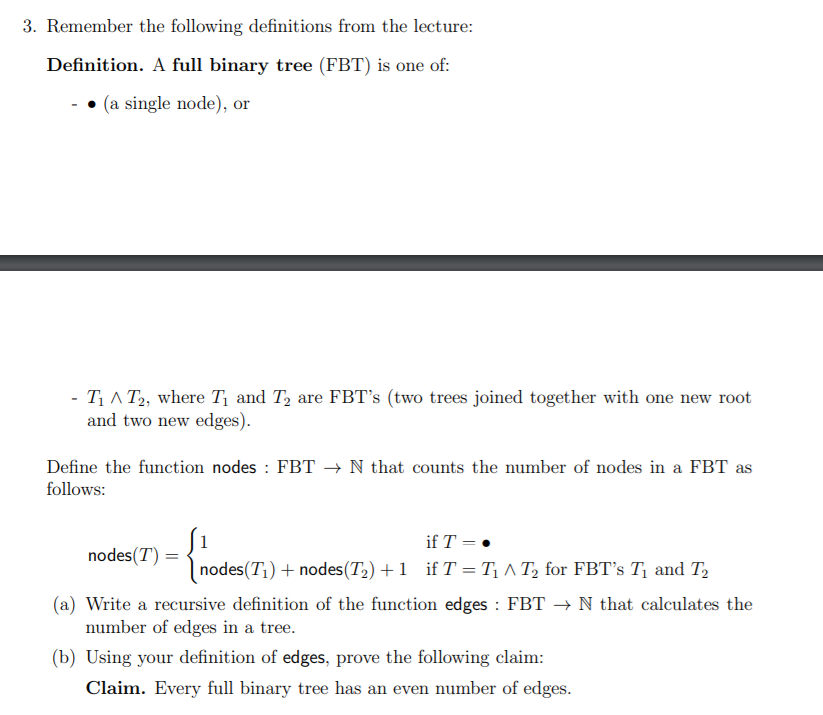 Solved 3. Remember the following definitions from the | Chegg.com