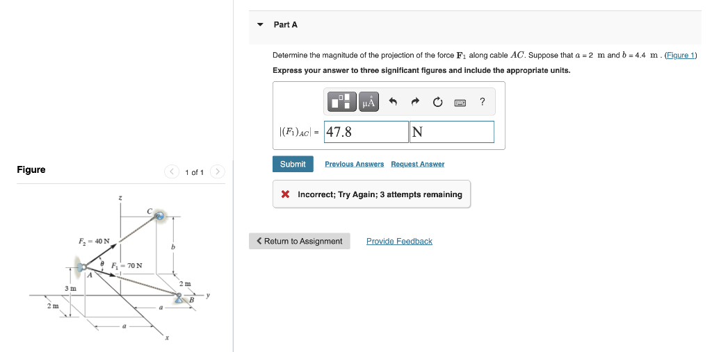 Solved Determine the magnitude of the projection of the | Chegg.com