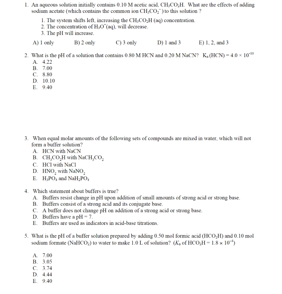 Solved 1. An aqueous solution initially contains 0.10 M | Chegg.com