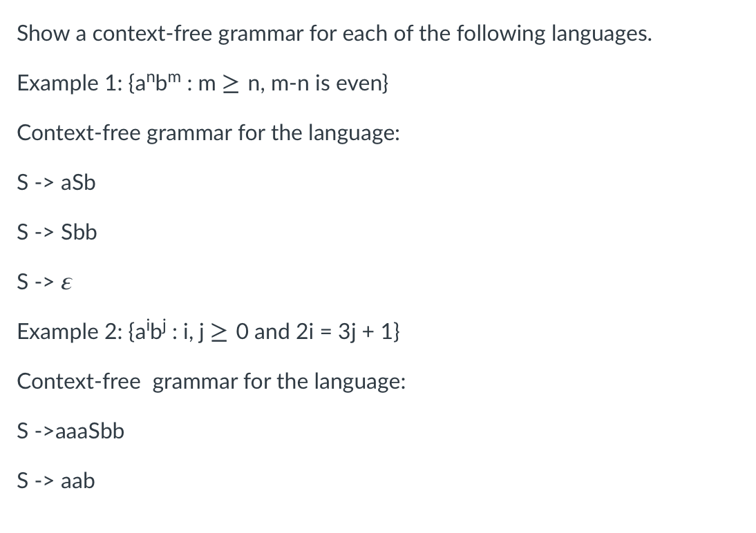 Solved Show A Context-free Grammar For Each Of The Following | Chegg.com