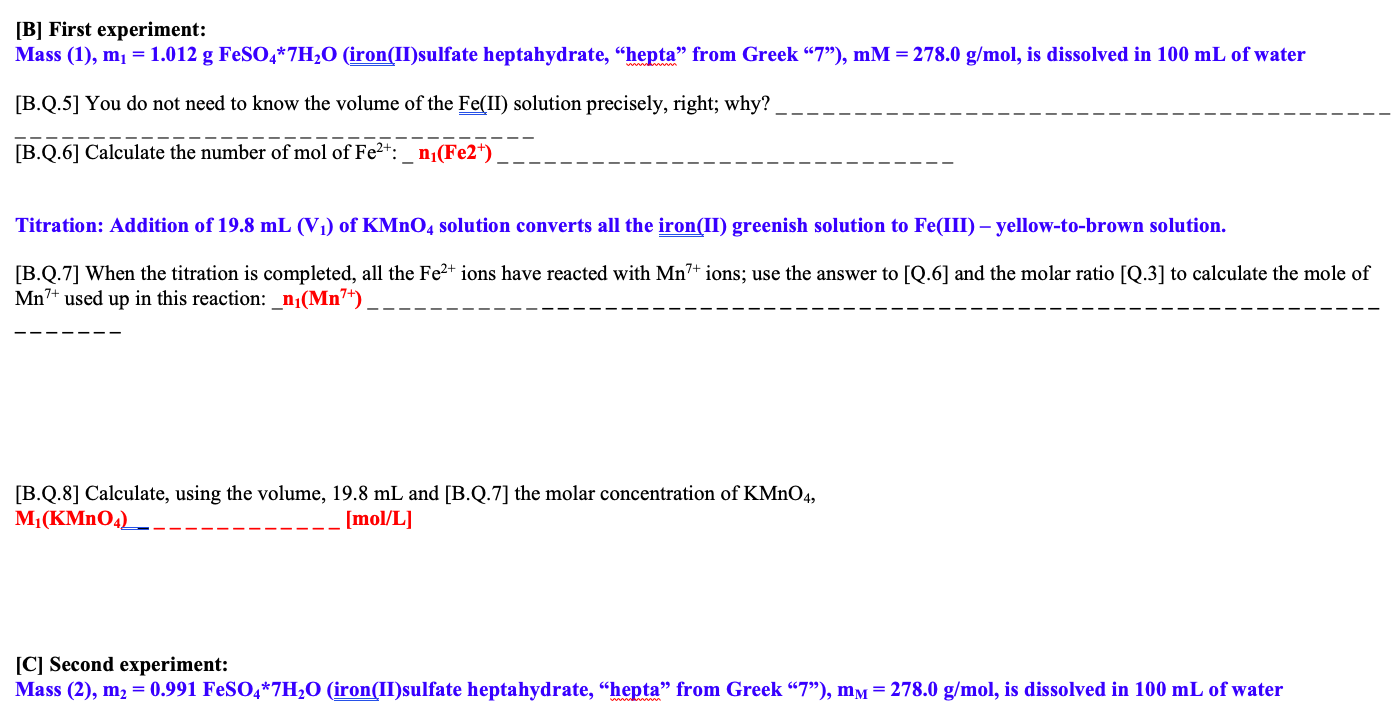 Solved M Feso4 T Kmno4 W H2so4 X Fe2 So4 3 Chegg Com