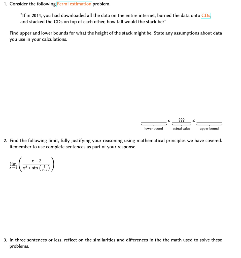 Solved 1. Consider the following Fermi estimation problem. | Chegg.com