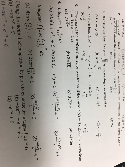 Solved Using disk method, the volume of solid formed by | Chegg.com